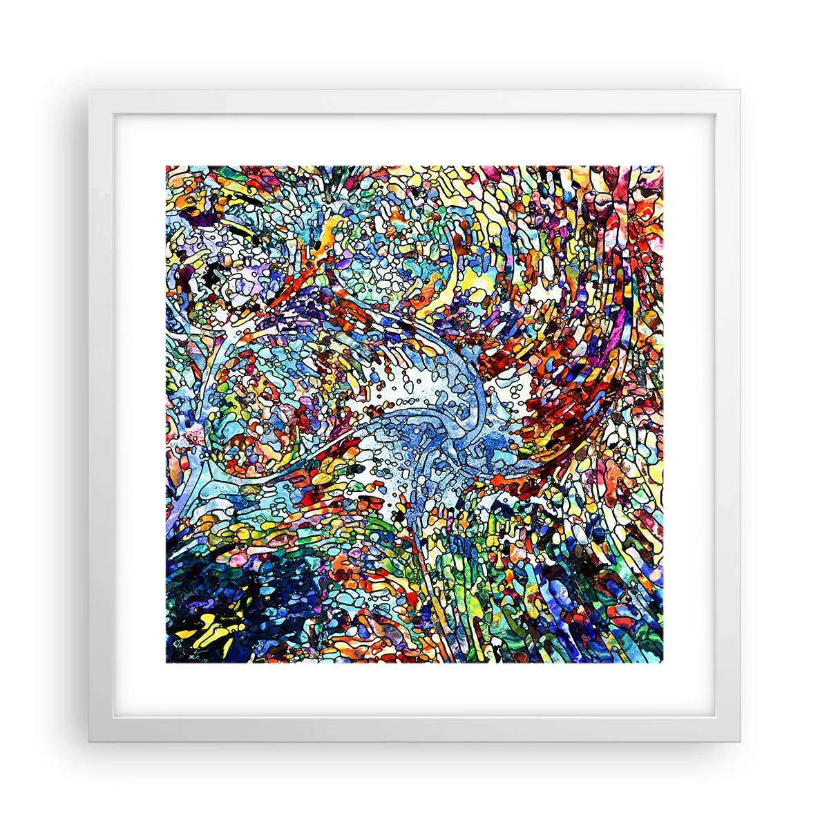 Plakat i hvid ramme - Dråbe af farvet glas - 40x40 cm