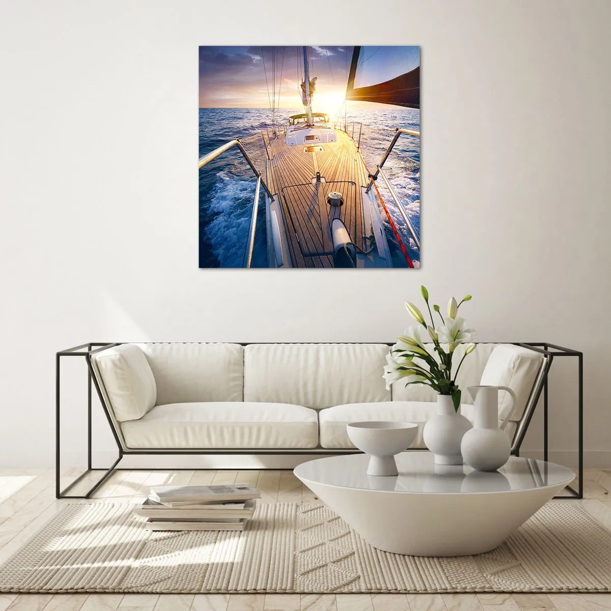 Billede på glas - Løber på bølgerne - 60x60 cm