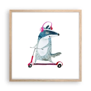 Plakat i ramme af lyst egetræ - Grævlingens glæder - 50x50 cm