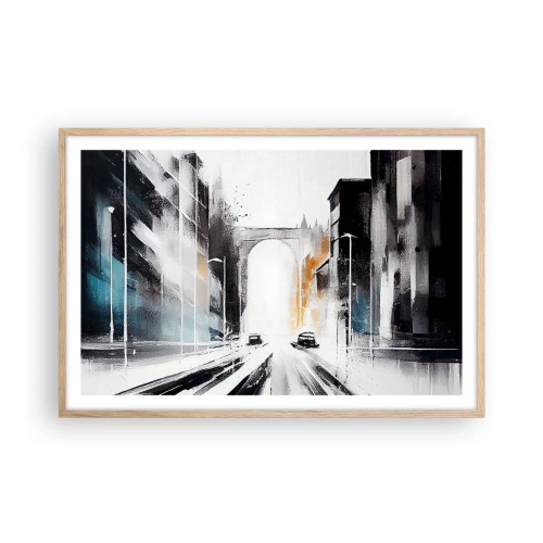 Plakat i ramme af lyst egetræ - Bystudie: arkitektur og bevægelse - 91x61 cm