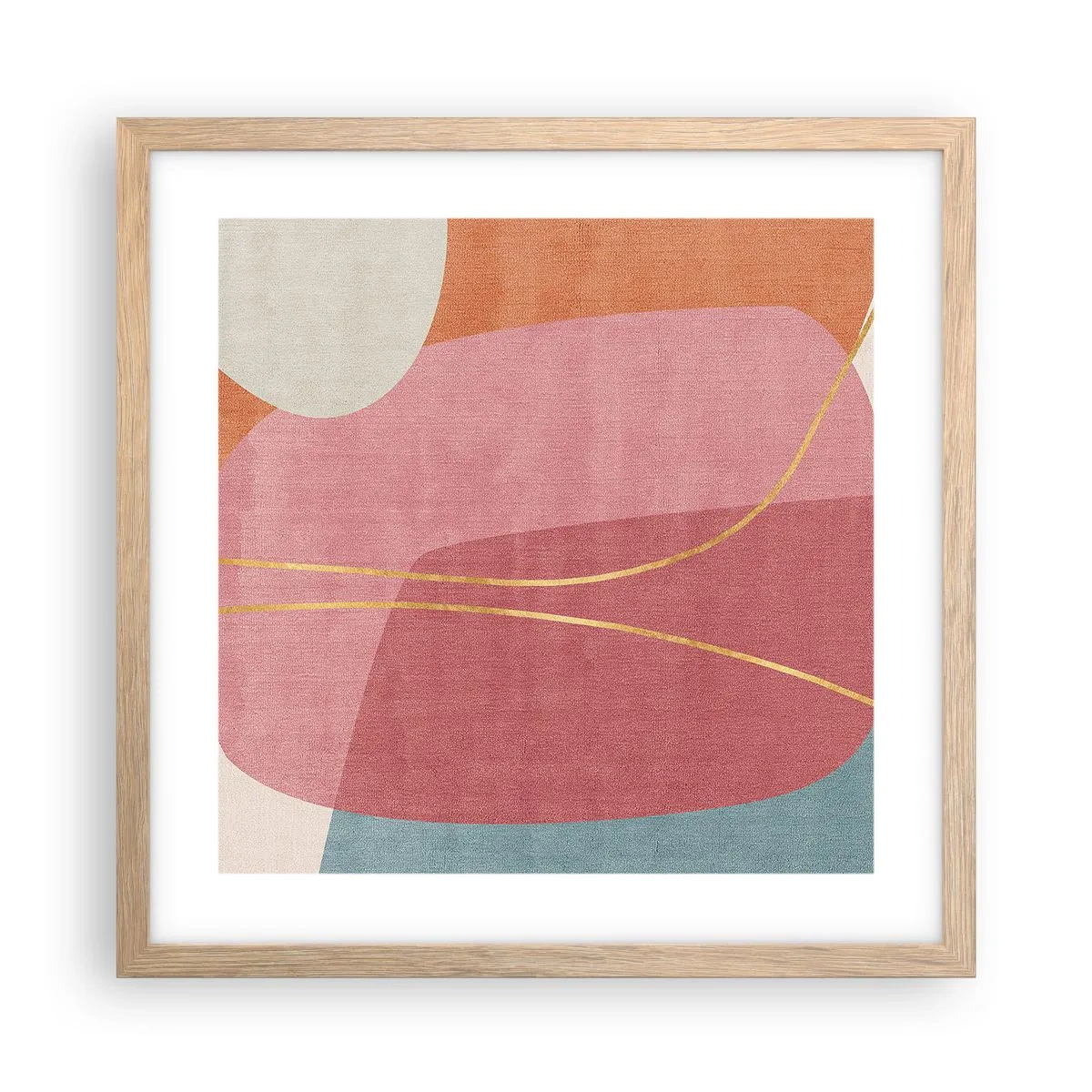 Plakat i ramme af lyst egetræ - Pastelkomposition med guldtråd - 40x40 cm