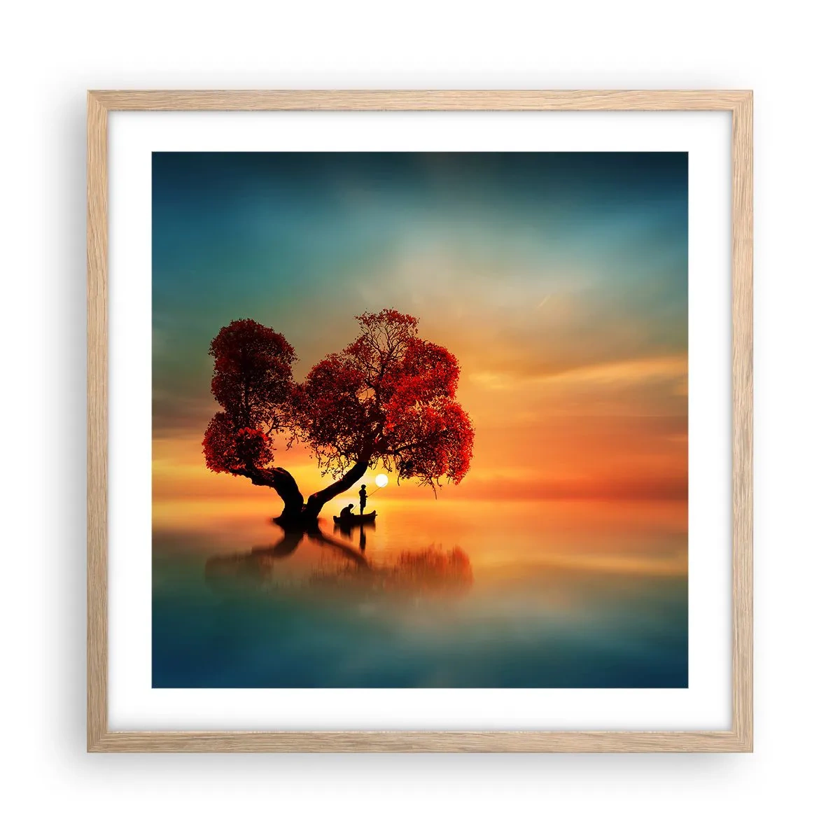 Plakat i ramme af lyst egetræ - Fjern og tavs verdensløshed - 50x50 cm