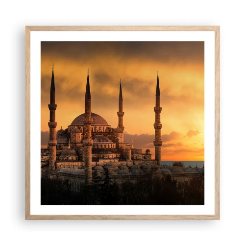 Plakat i ramme af lyst egetræ - Gud er stor - 60x60 cm