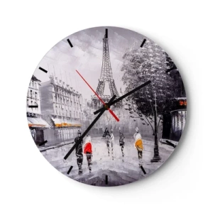 Vægur, Uret - En gade i Paris med Eiffeltårnet i baggrunden - 30x30cm - En parisisk spadseretur - Moderne vægdekoration til stue, køkken og soveværelse ARTTOR