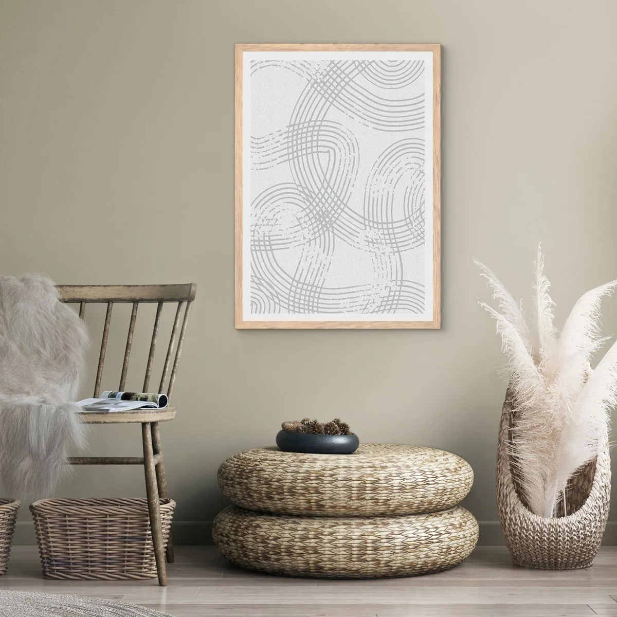 Plakat i ramme af lyst egetræ - Der er ingen lige vej - 50x70 cm