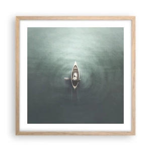 Plakat i ramme af lyst egetræ - På tværs af en månelyst sø - 50x50 cm
