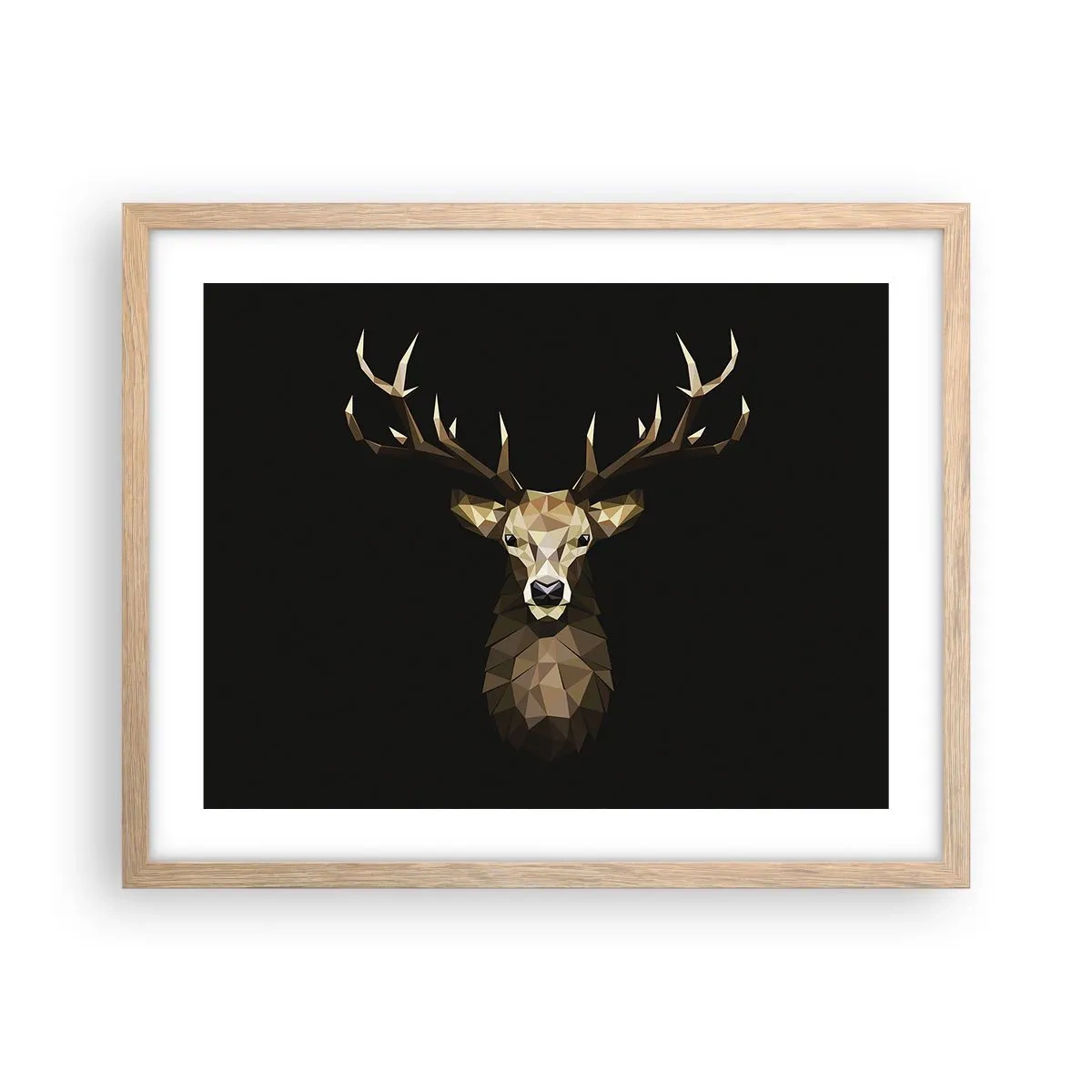 Plakat i ramme af lyst egetræ - Kubistisk hjort - 50x40 cm