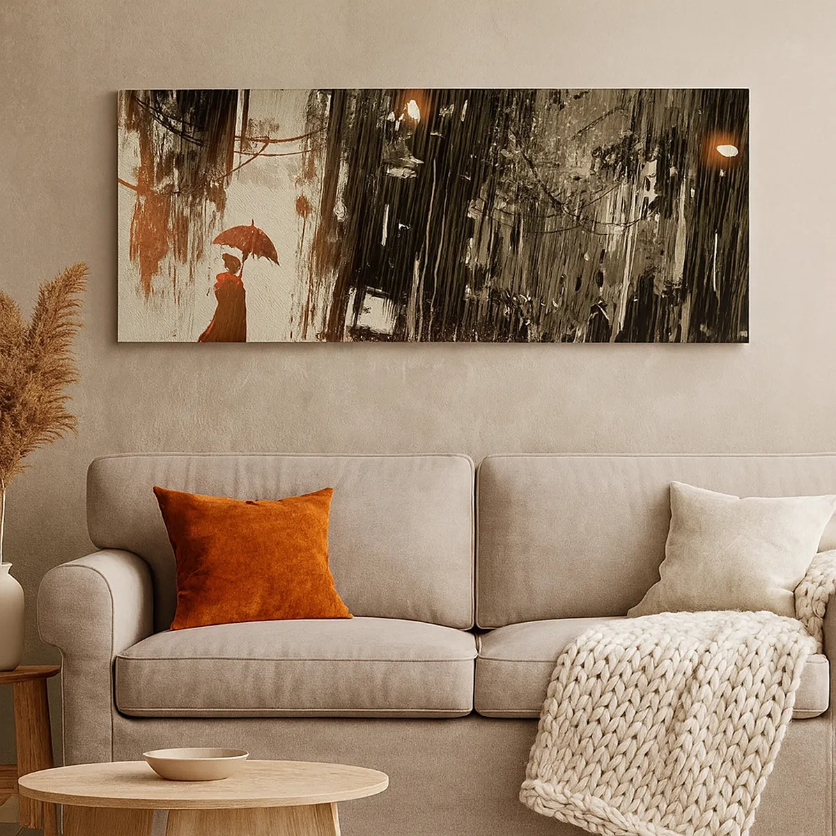 Lærredstryk - Billede på lærred - Den røde paraplys poesi - 30x30 cm