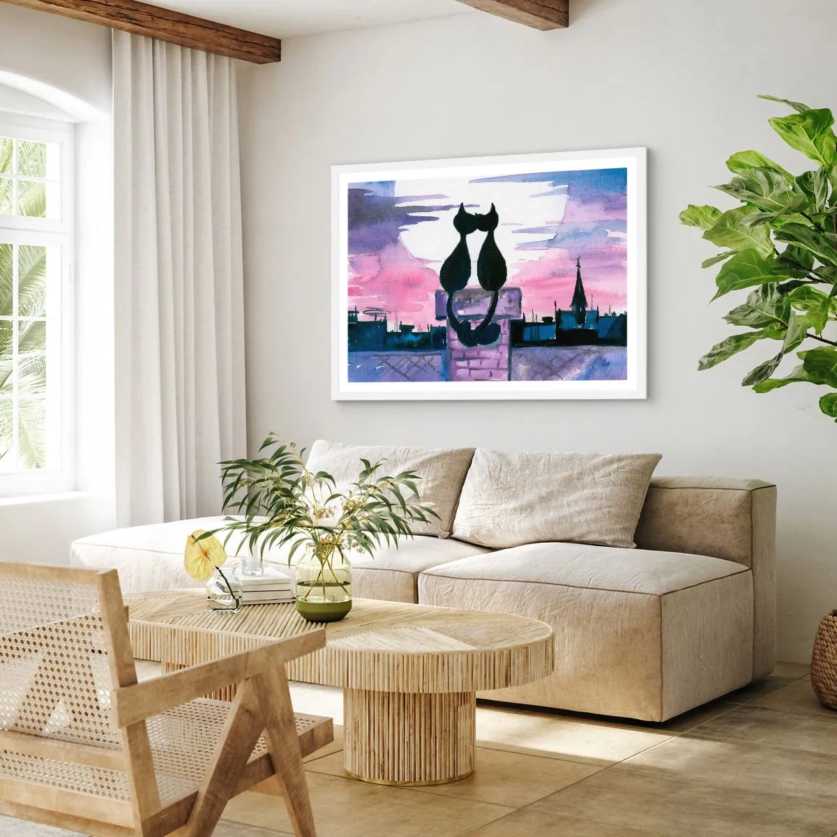 Plakat i hvid ramme - Rendez-vous under månen - 50x40 cm