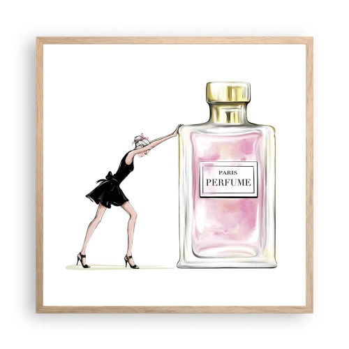 Plakat i ramme af lyst egetræ - Essensen af kvindelighed - 60x60 cm