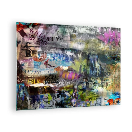 Billede på glas - Farverig abstrakt graffiticollage - 70x50cm - En collage af minder - Moderne vægdekoration til stue og soveværelse ARTTOR