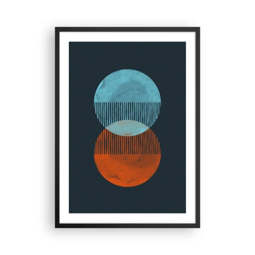 Plakat i sort ramme - Abstrakte cirkler i nuancer af blå og orange - 50x70cm - Astronomisk fantasi - Moderne vægdekoration til stue og soveværelse ARTTOR