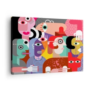 Lærredstryk - Billede på lærred - Farverig abstraktion med geometriske ansigter - 70x50cm - Vi fra hr. Picasso - Moderne vægdekoration til stue og soveværelse ARTTOR