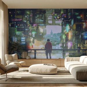 Fototapet Selvklæbende Deluxe Sticker - To verdener - By, Arkitektur, Abstraktion - 100x70 cm