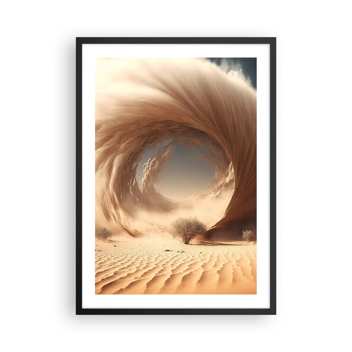 Plakat i sort ramme - En fænomenal sandhvirvel i ørkenen - 50x70cm - Åben portal - Moderne vægdekoration til stue og soveværelse ARTTOR
