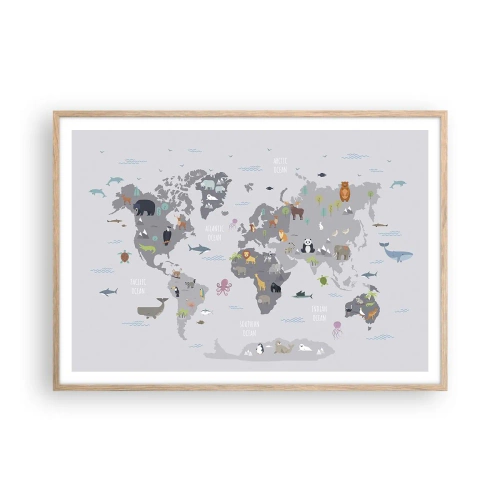 Plakat i ramme af lyst egetræ - Fortæl mig, hvor du er fra... - 100x70 cm