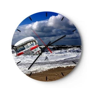 Vægur, Uret - En retrobus mod baggrunden af et stormfuldt hav - 30x30cm - Og hvad er du overrasket over? - Moderne vægdekoration til stue, køkken og soveværelse ARTTOR