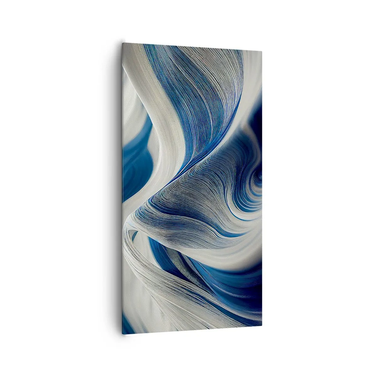 Lærredstryk - Billede på lærred - Flydende blå og hvide farver - 65x120 cm
