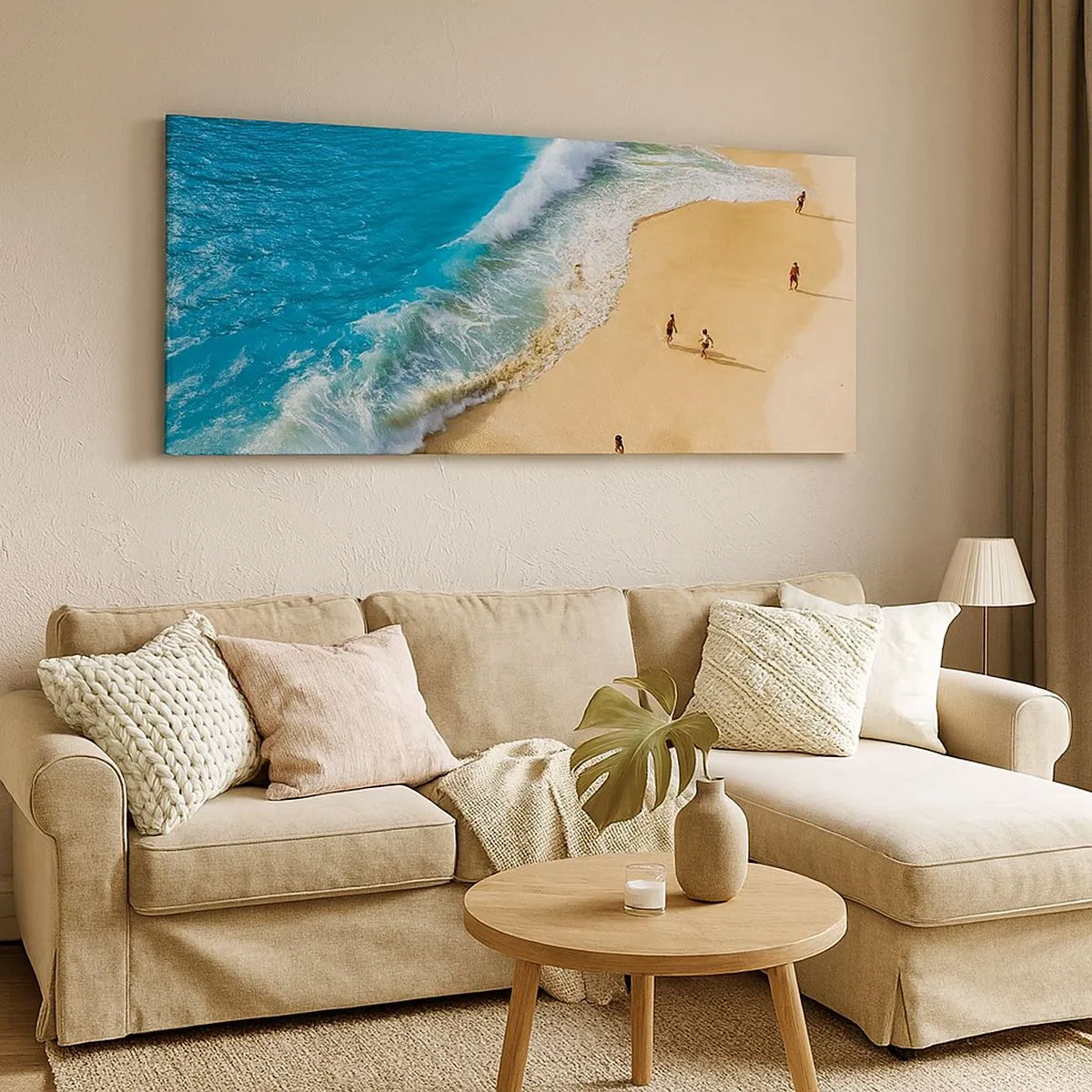 Lærredstryk - Billede på lærred - Og så solen, stranden... - 100x40 cm