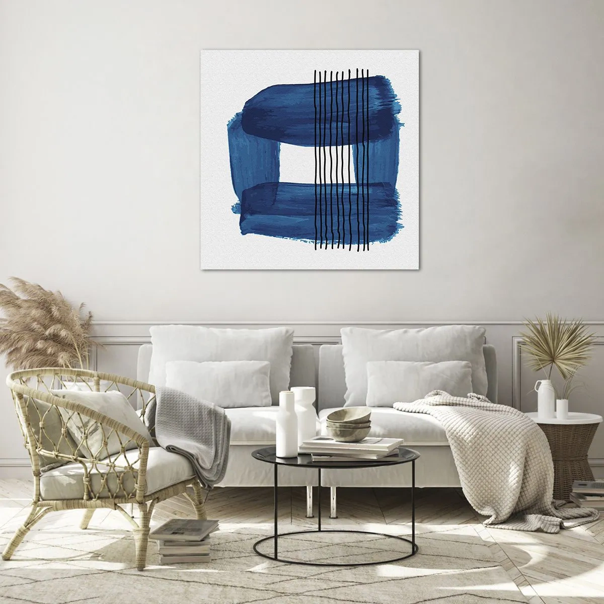 Billede på glas - Blå-sort sammensætning - 60x60 cm