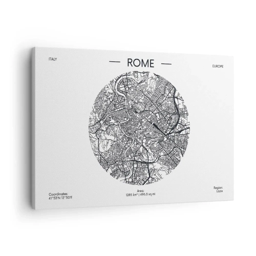 Lærredstryk - Billede på lærred - Et kort over Rom i minimalistisk, sort-hvid stil - 70x50cm - Anatomi af Rom - Moderne vægdekoration til stue og soveværelse ARTTOR