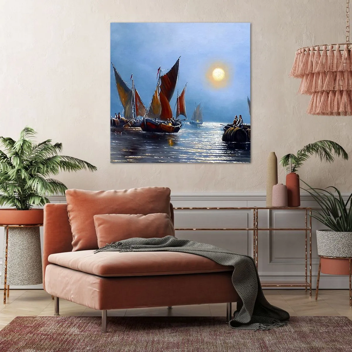 Lærredstryk - Billede på lærred - Natfiskeri - 70x70 cm