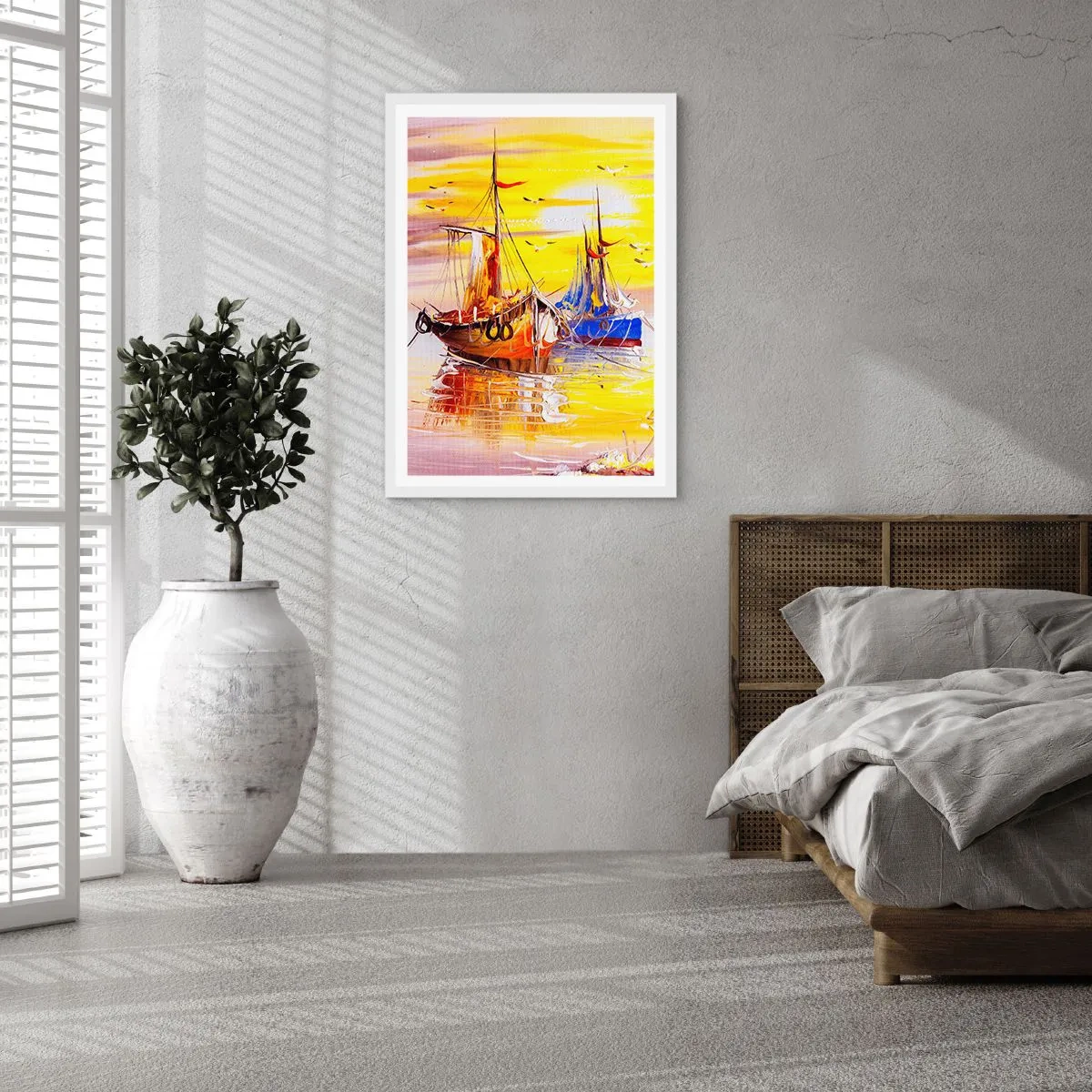 Plakat i hvid ramme - Et velfortjent hvil i havnen - 40x50 cm