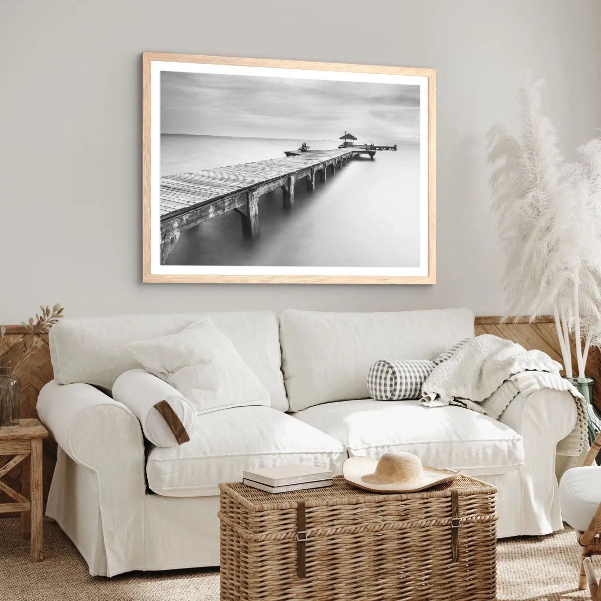 Plakat i ramme af lyst egetræ - Ind i det fjerne - 100x70 cm