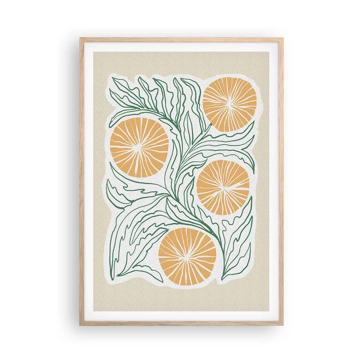 Plakat i ramme af lyst egetræ - Etnisk med et strejf af abstraktion - 70x100 cm