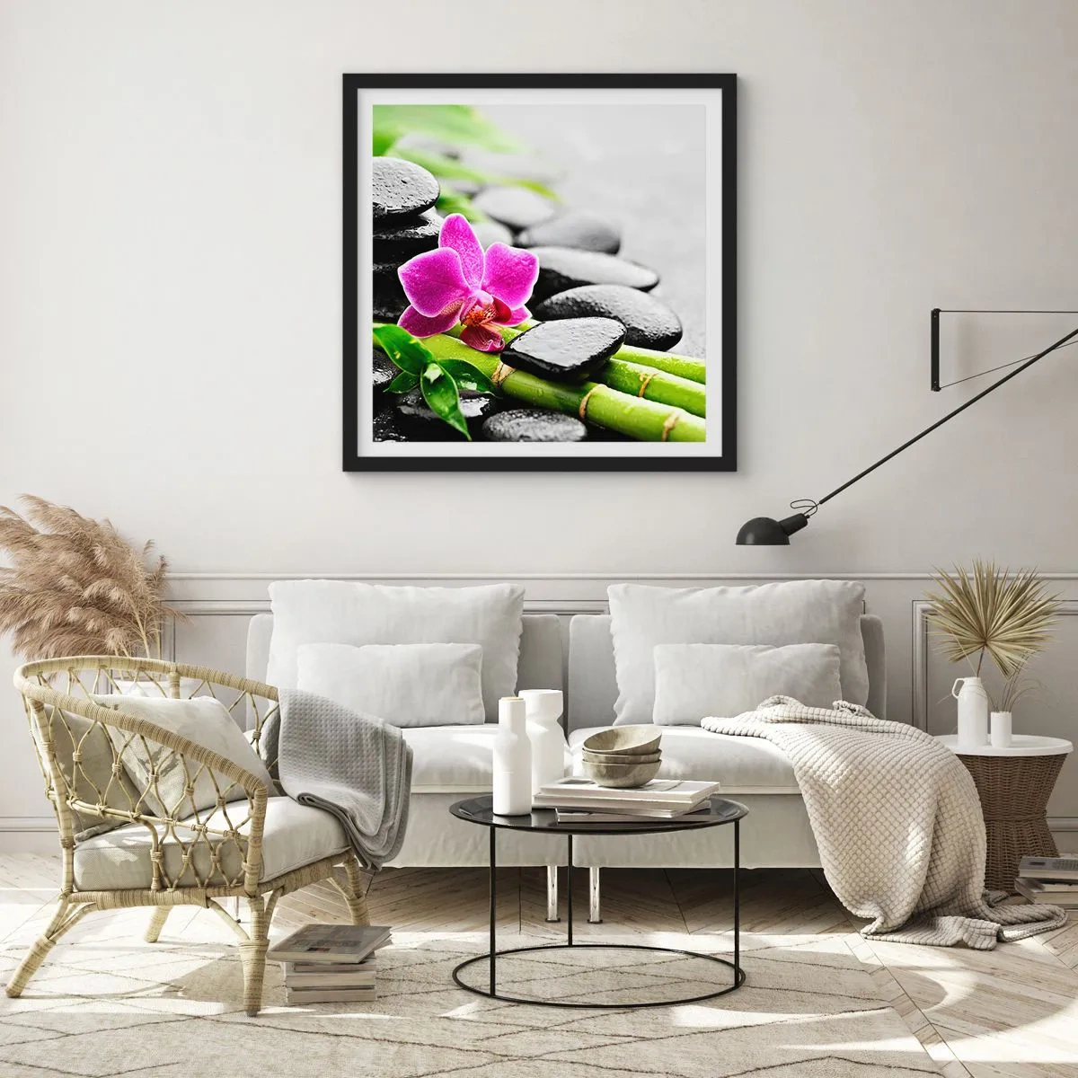 Plakat i sort ramme - I en fredelig balance - 60x60 cm