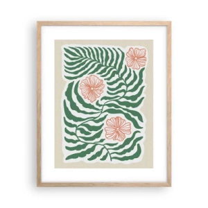 Plakat i ramme af lyst egetræ - Blomstrede i grønt - 40x50 cm