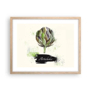 Plakat i ramme af lyst egetræ - Eviva grøntsager! - 50x40 cm