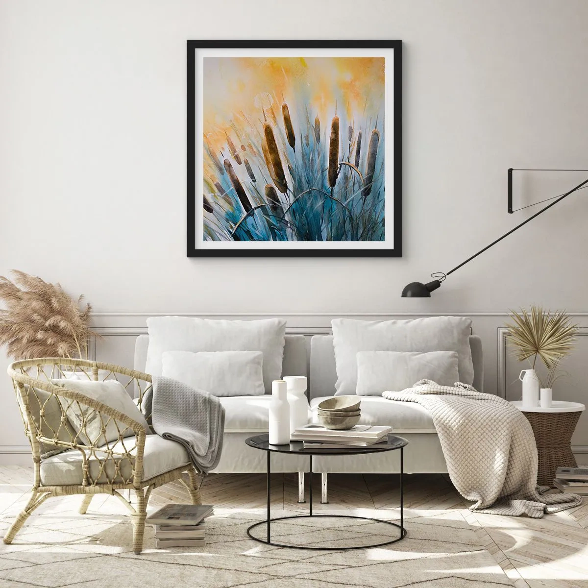 Plakat i sort ramme - Vandets kulde, solens varme - 50x50 cm