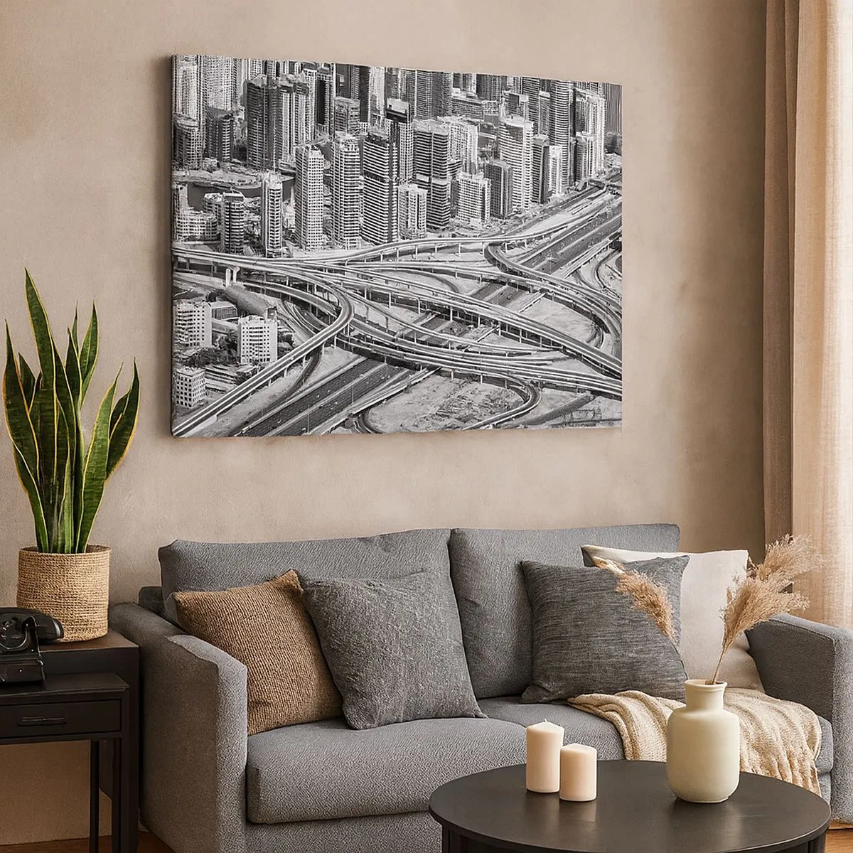 Lærredstryk - Billede på lærred - Et fugleperspektiv over Dubai - 70x50cm - Dubai - den umulige by - Moderne vægdekoration til stue og soveværelse ARTTOR