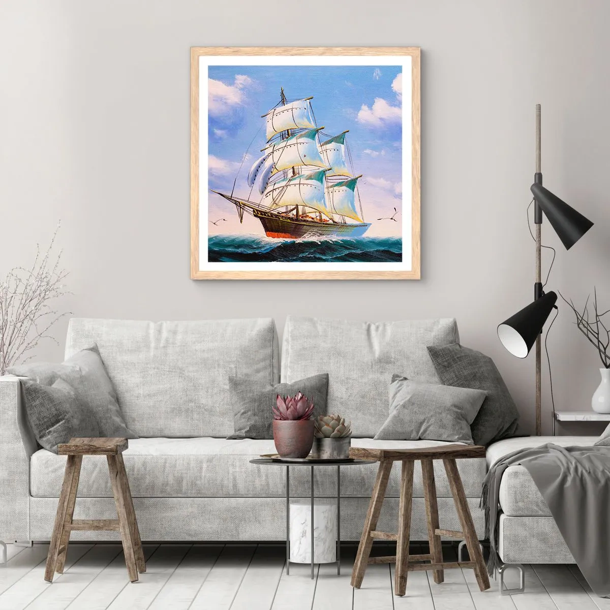 Plakat i ramme af lyst egetræ - Stolt med vinden - 60x60 cm