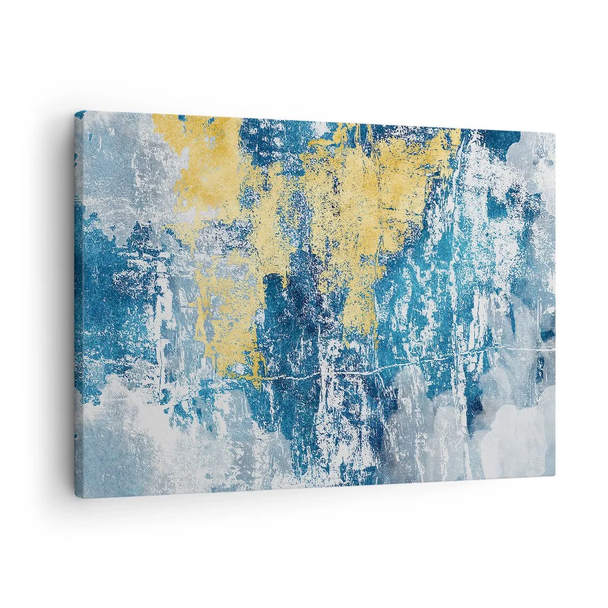 Lærredstryk - Billede på lærred - Abstraktion i nuancer af blå og gul - 70x50cm - En fredfyldt abstraktion - Moderne vægdekoration til stue og soveværelse ARTTOR