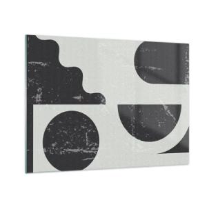 Billede på glas - Abstrakt geometrisk grafik med skrammer - 70x50cm - Komposition over og under - Moderne vægdekoration til stue og soveværelse ARTTOR