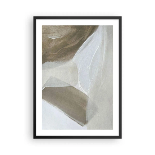 Plakat i sort ramme - Minimalistisk abstraktion i beige nuancer - 50x70cm - Bølge af hvidt - Moderne vægdekoration til stue og soveværelse ARTTOR