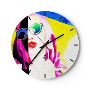 Vægur, Uret - Kvinde med pop art-briller - 30x30cm - Jeg er ikke hvid, og jeg er ikke sort - Moderne vægdekoration til stue, køkken og soveværelse ARTTOR