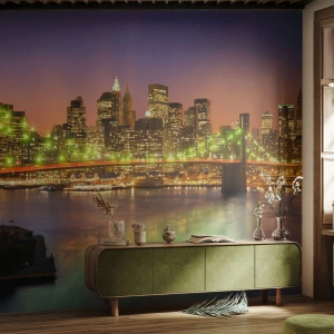 Fototapet Premium Sand - Lyset går aldrig ud her - By, New York, Brooklyn Bridge - 100x70 cm