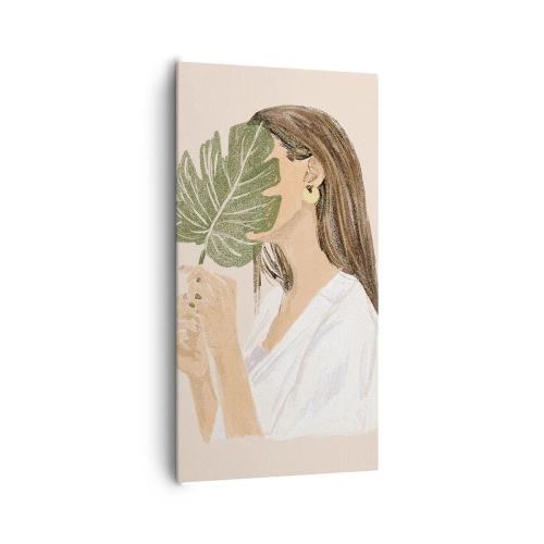 Lærredstryk - Billede på lærred - Mystisk portræt med en vifte - 65x120 cm