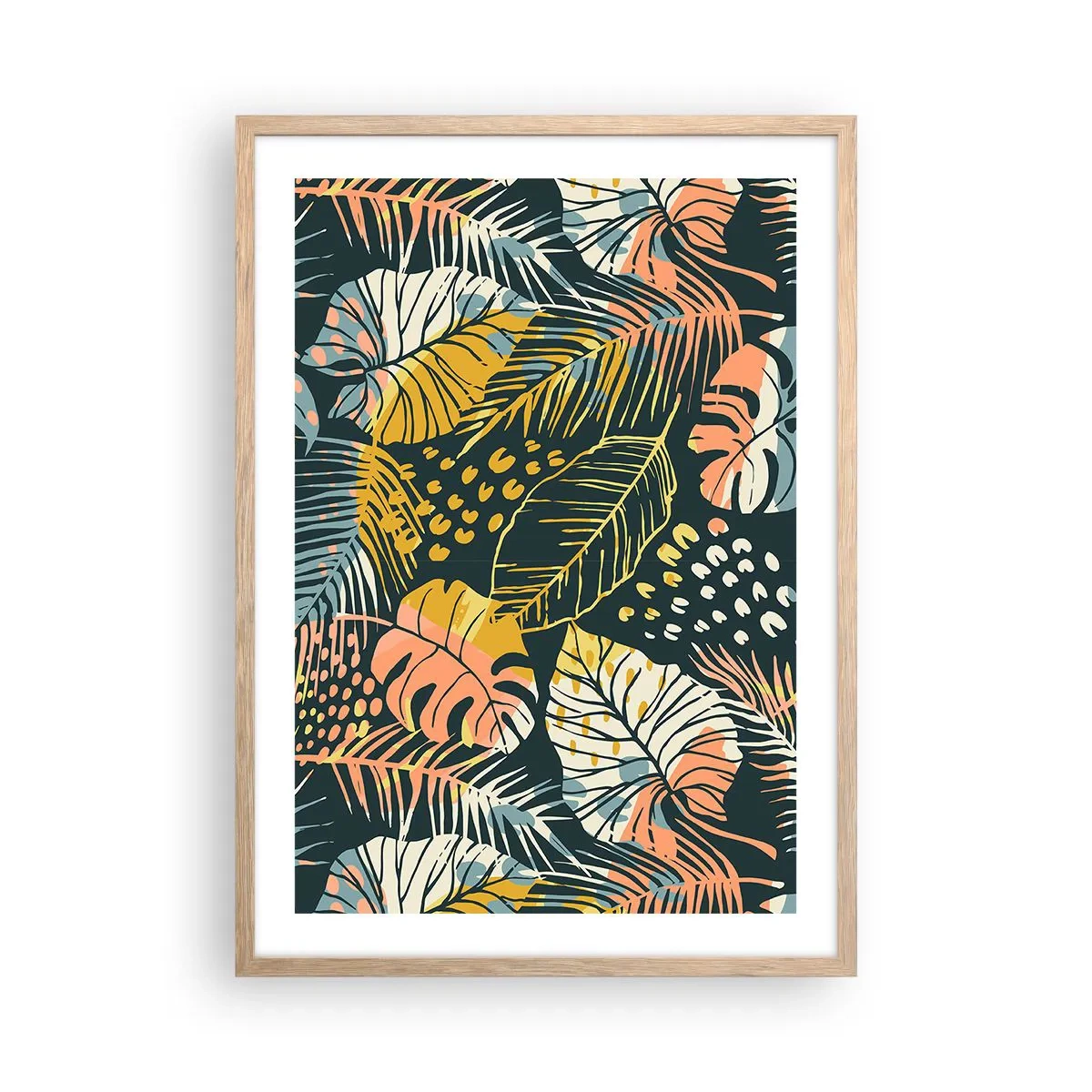 Plakat i ramme af lyst egetræ - Løvrig fantasi - 50x70 cm