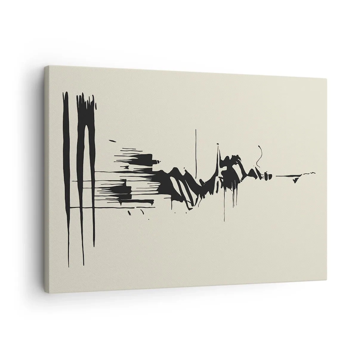 Lærredstryk - Billede på lærred - Minimalistisk abstraktion med sorte linjer på en lys baggrund - 70x50cm - Skyndsom abstraktion - Moderne vægdekoration til stue og soveværelse ARTTOR