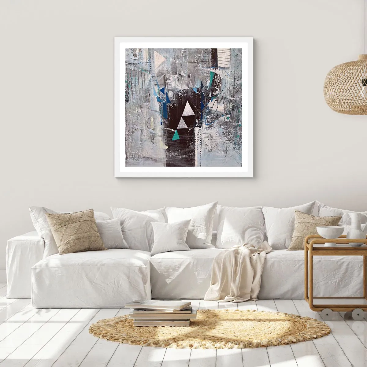 Plakat i hvid ramme - Overordnet rækkefølge af trekanter - 40x40 cm