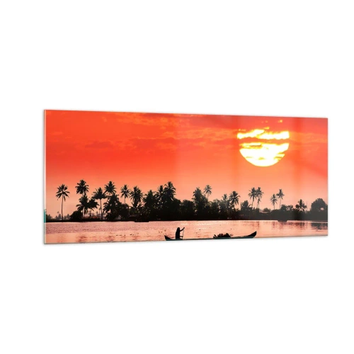 Billede på glas - Tropernes ro ved solnedgang - 100x40 cm