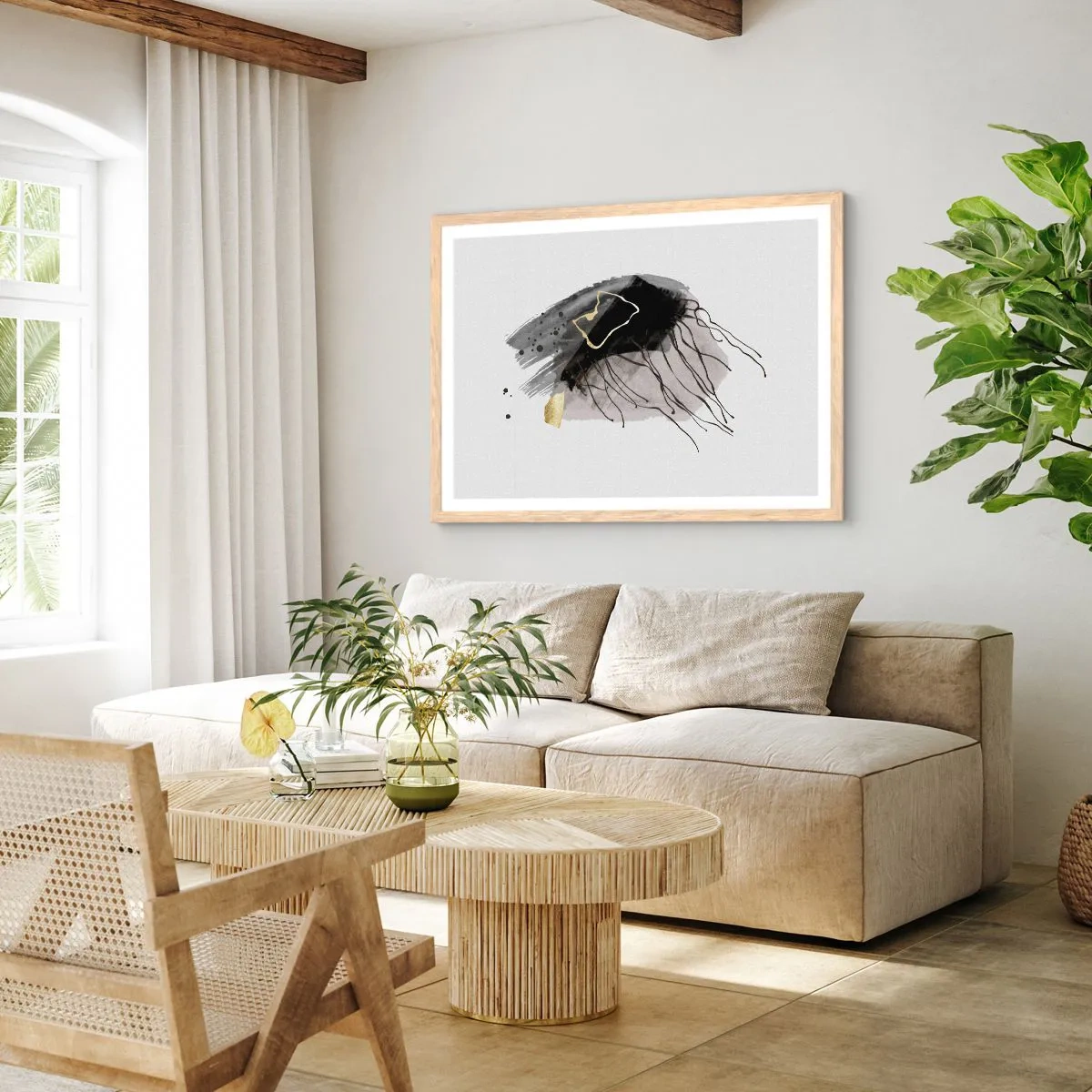 Plakat i ramme af lyst egetræ - I sort og guld - 40x30 cm