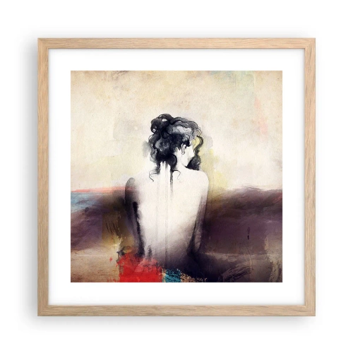 Plakat i ramme af lyst egetræ - Glatte linjer, ovale former - 40x40 cm