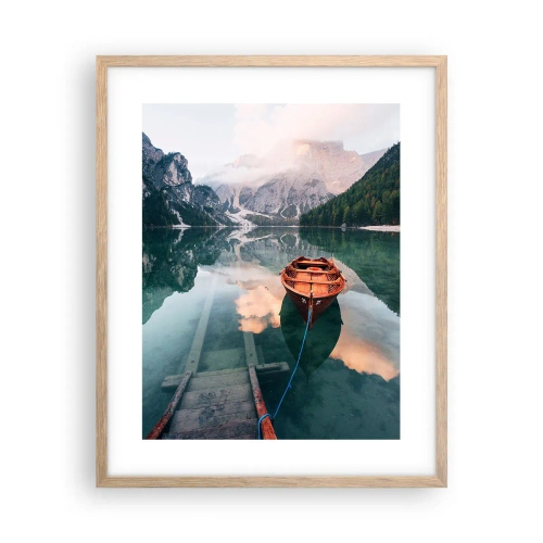 Plakat i ramme af lyst egetræ - Fredfyldt søvn i bjergene - 40x50 cm