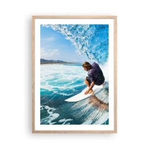 Plakat i ramme af lyst egetræ - Danser med bølgerne - 50x70 cm