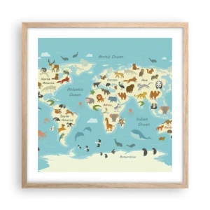 Plakat i ramme af lyst egetræ - Gode naboer - 50x50 cm